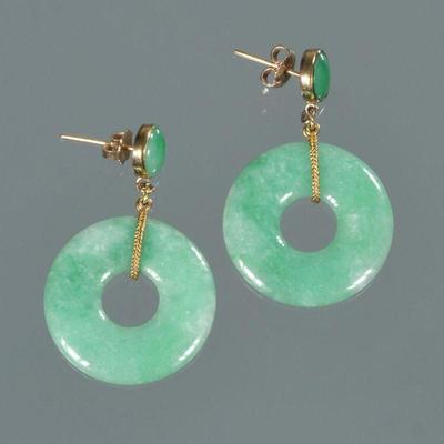 PAIR JADE BI DISC EARRINGS | 1.75 in.
