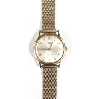 LONGINES GOLD-FILLED WRISTWATCH | Men's Longines automatic wristwatch, 10k gold filled case on a 1/20-12k gold filled band. - l. 8 in.
