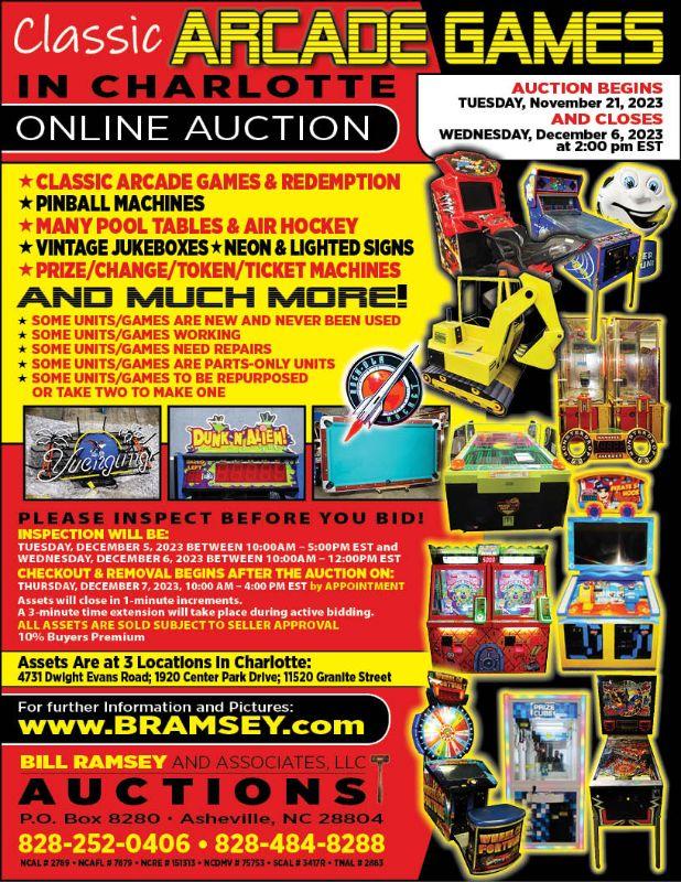 Arcade Game Auction Charlotte, NC