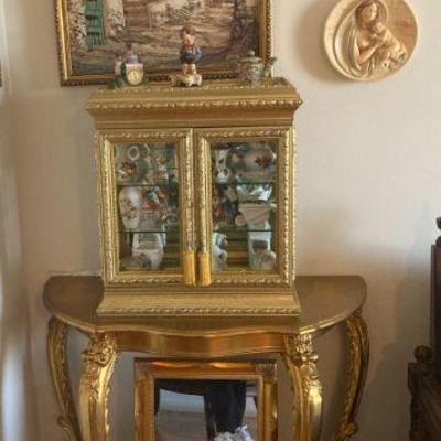 Gold Finish Wood Console Table