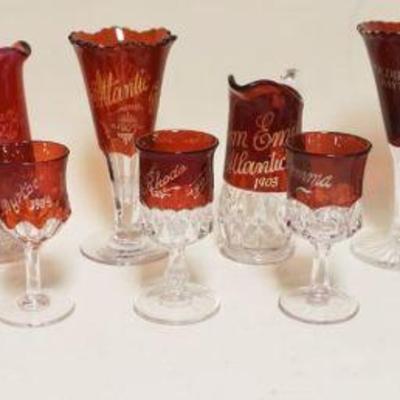 1030	LARGE GROUP OF ASSORTED VICTORIAN RUBY FLASH SOUVENIR GLASS, APPROXIMATELY 6 IN HIGH
