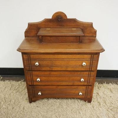 1224	ANTIQUE MINIATURE WALNUT VICTORIAN CHEST, 3 DRAWERS & GLOVE BOX TOP, APPROXIMATELY 21 IN X 10 IN X 26 IN HIGH
