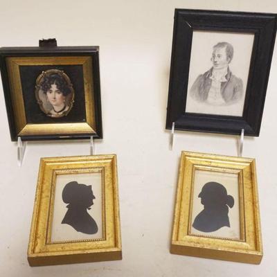 1231	4 MINIATURE FRAMES W/SILHOUETTES & DRAWING OF POET ROBERT BURNS, LARGEST APPROXIMATELY 5 IN X 6 1/2 IN
