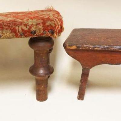 1081	LOT OF 2 PRIMITIVE FOOT STOOLS, LARGEST APPROXIMATELY 11 IN X 15 IN X 10 IN HIGH
