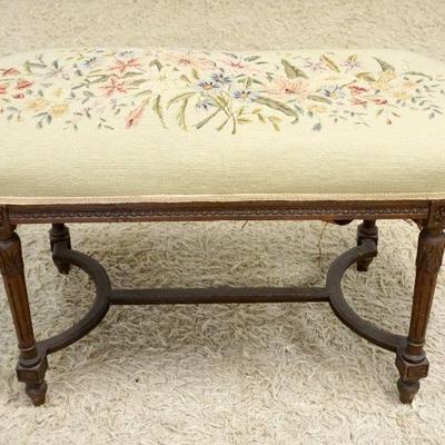 1178A	OVAL NEEDLEPOINT UPHOLSTERED BENCH, NEEDS WEBBING REPAIR, APPROXIMATELY 38 IN X 17 IN X 20 IN
