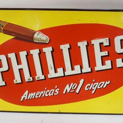 1018	ANTIQUE TIN PHILLIES CIGAR SIGN, APPROXIMATELY 13 IN X 20 IN

