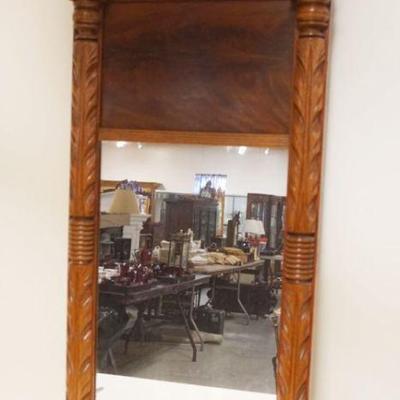 1079	ANTIQUE MAHOGANY FEDERAL HANGING MIRROR W/CARVED HALF COLUMNS, APPROXIMATELY 16 IN X 37 IN
