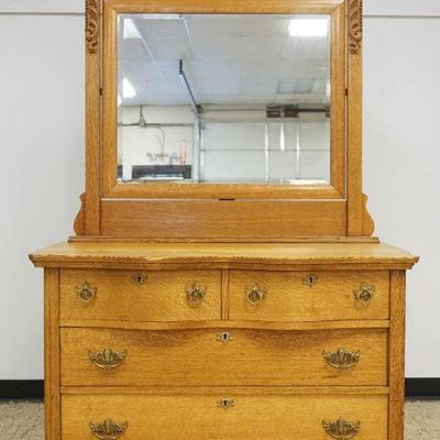 1203	VICTORIAN OAK 4 DRAWER CHEST W/BEVELED MIRROR TOP, APPROXIMATELY 45 IN X 21 IN X 77 IN HIGH

