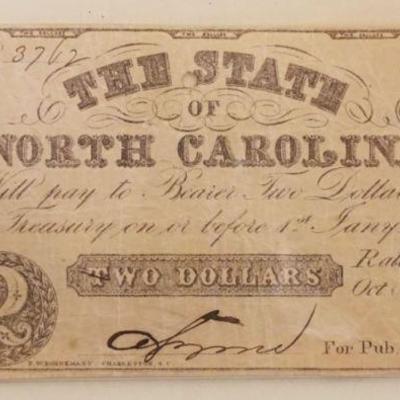 1050	CIVIL WAR CSA 2 DOLLAR PAPER NOTE NORTH CAROLINA 1861
