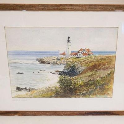 1251	WATERCOLOR PORTLAND HEAD LIGHTHOUSE BY CHARLES J MANUEL 1963, APPROXIMATELY 19 IN X 15 IN OVERALL
