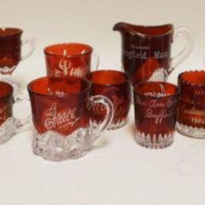 1029	LARGE GROUP OF ASSORTED VICTORIAN RUBY FLASH SOUVENIR GLASS, APPROXIMATELY 4 IN HIGH
