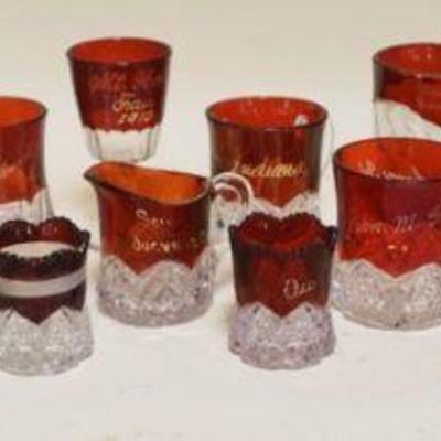 1028	LARGE GROUP OF ASSORTED VICTORIAN RUBY FLASH SOUVENIR GLASS, APPROXIMATELY 4 IN HIGH
