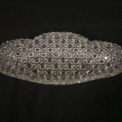 1144	BRILLIANT CUT GLASS OVAL BOWL, APPROXIMATELY 12 IN X 5 IN X 2 1/2 IN HIGH, SOME CHIPPING TO TOP TEETH
