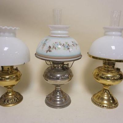 1127	3 ANTIQUE RAYO LAMPS W/MILK GLASS SHADES, ELECTRIFIED, APPROXIMATELY 22 IN
