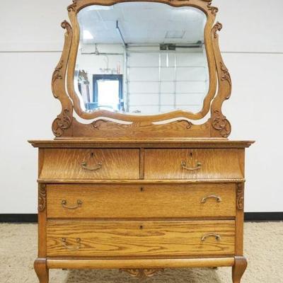 1204	VICTORIAN OAK 4 DRAWER CHEST W/BEVELED MIRROR TOP, APPROXIMATELY 45 IN X 22 IN X 79 IN HIGH
