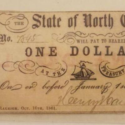 1051	1866 STATE OF NORTH CAROLINA PAPER NOTE ONE DOLLAR
