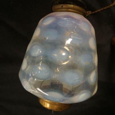 1129	VICTORIAN HANGING HALL LAMP W/SPOTTED OPALESENCE SHADE, APPROXIMATELY 12 IN HIGH
