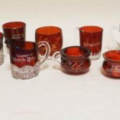 1027	LARGE GROUP OF ASSORTED VICTORIAN RUBY FLASH SOUVENIR GLASS, APPROXIMATELY 4 IN HIGH
