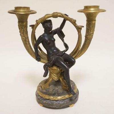 1041	BRONZE NUDE DOUBLE CANDLESTICK ON MARBLE BASE, APPROXIMATELY 8 IN HIGH
