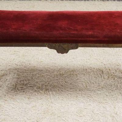 1193	ANTIQUE VICTORIAN UPHOLSTERED WINDOW BENCH W/ORNATE IRON BASE & FRAME, WH HOWEL CO GENEVA, APPROXIMATELY 12 IN X 36 IN X 18 IN HIGH
