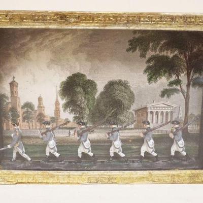 1229	3 DIMENSIONAL DIORAMA OF SOLDIERS MARCHING IN MINIATURE SHADOW BOX FRAME, MARKED ON REVERSE *YALE COLLEGE & STATE HOUSE NEW HAVEN...