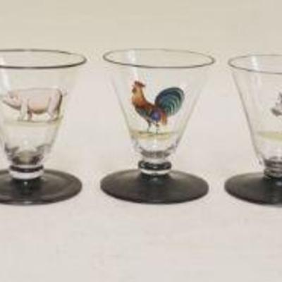 1095	SET OF 9-3 IN HIGH HAND PAINTED CORDIALS DEPICTING VARIOUS ANIMALS
