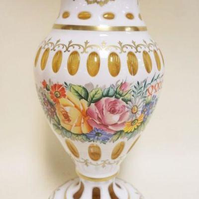 1004	OUTSTANDING BOHEMIAN ART GLASS AMBER FLORAL VASE, APPROXIMATELY 17 IN HIGH
