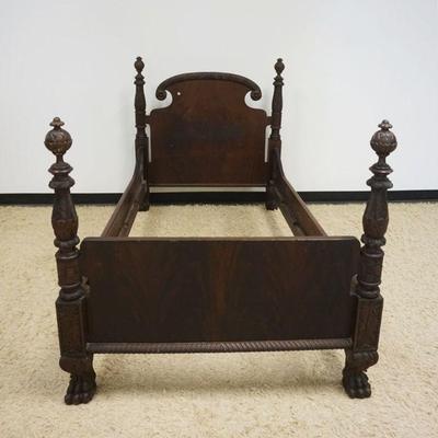 1170	ANTIQUE MAHOGANY ACANTHUS HEAVILY CARVED SINGLE BED W/PAW FEET
