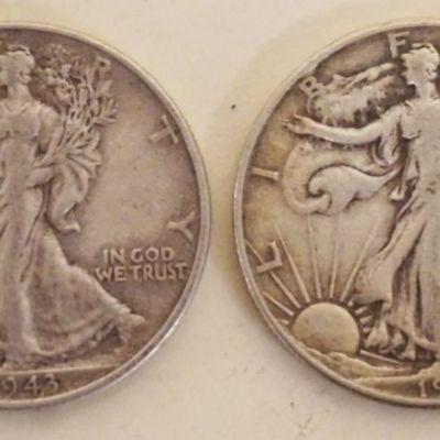 1057	2 SILVER WALKING LIBERTY HALF DOLLARS 1943 & 1946

