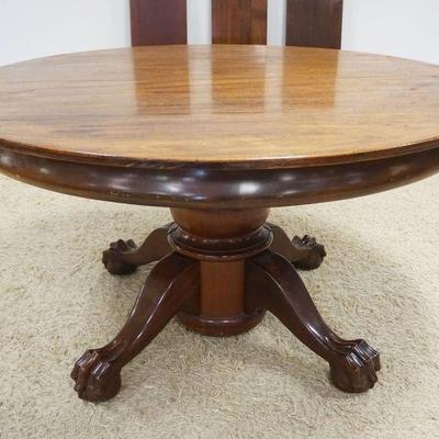 1171	54 INCH ROUND MAHOGANY TABLE, BALL & CLAW FOOT W/3-14 IN LEAVES
