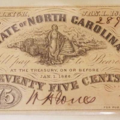 1053	1866 STATE OF NORTH CAROLINA PAPER NOTE 75 CENT
