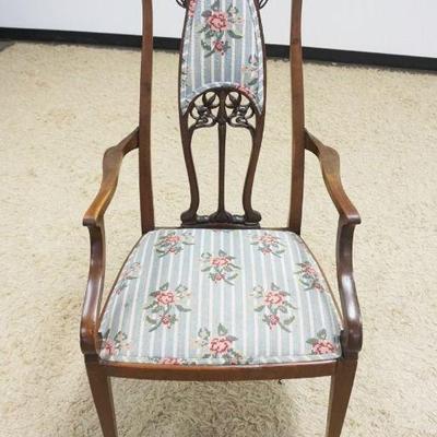 1209	ORNATE MAHOGANY UPHOLSTERED ARMCHAIR W/PIERCED CARVED BACK
