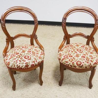 1192	PAIR OF WALNUT VICTORIAN BALLOON BACK SIDE CHAIRS W/UPHOLSTERED SEATS
