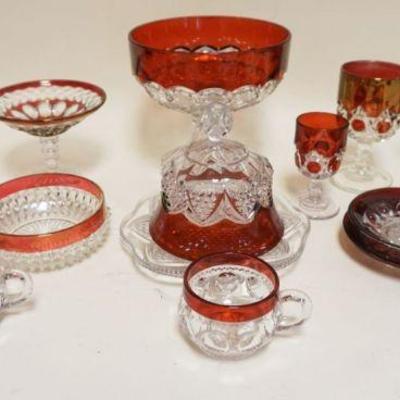 1032	LARGE GROUP OF ASSORTED VICTORIAN RUBY FLASH GLASS
