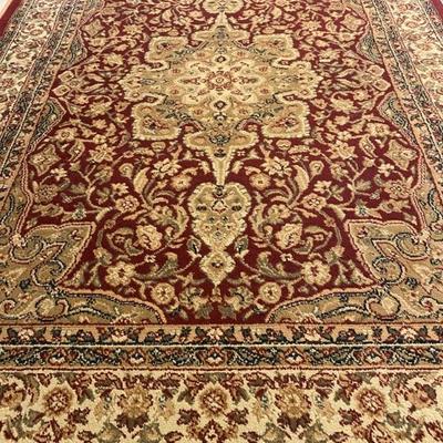 5x7 area rug (maroon, navy, cream)