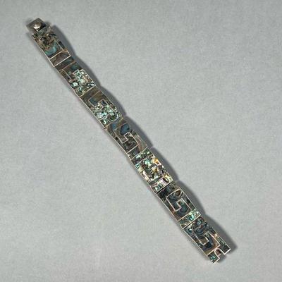 JHE MEXICAN STERLING BRACELET | Abalone/shell set in sterling silver, marked 