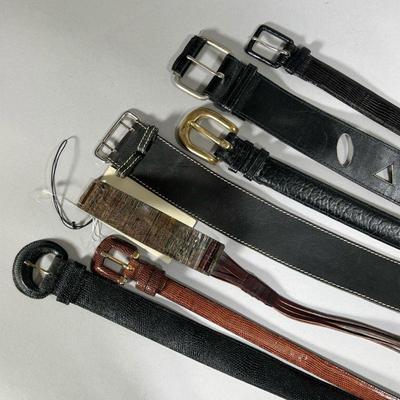 (7PC) LEATHER BELT GROUP | Group of vintage leather belts, with brands including Max Mara (new with tag), Harve Benard, Cacharel,...