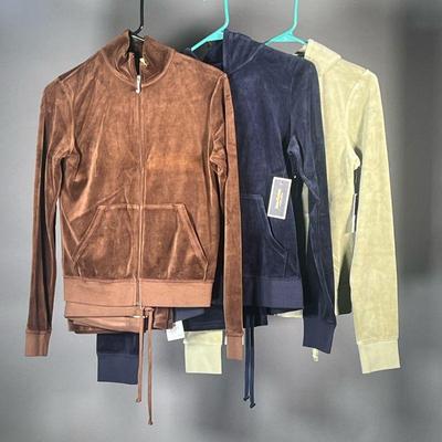 (3PC) JUICY COUTURE SWEATSUITS (NWT) | Includes: Navy blue sweatsuit (L), lime green sweatsuit (L), and brown sweatsuit (L). All with...