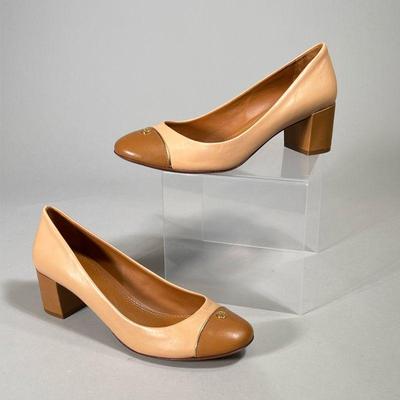 TORY BURCH HEELS | Size 8, two-tone brown chunky heels.
