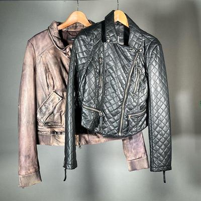 (2PC) WOMENâ€™S LEATHER JACKETS | Includes: distressed brown leather Muubaa jacket (size 10) and black Beulah quilted leather jacket...