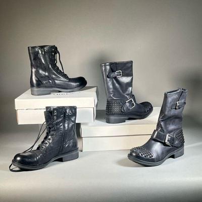 (2PC) (NEW) PAIR STEVE MADDEN STUDDED BLACK LEATHER BOOTS | Includes: Ladiluck Black Leather boot & Lazuras Black Leather boot. Both...