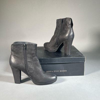 (NEW) STEVE MADDEN BLACK LEATHER BOOTS | â€œTrudyâ€ black leather heeled boots. Size 9.
