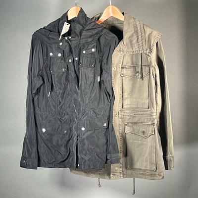 (2PC) MIXED WOMENâ€™S COATS (NWT) | Includes: Francescaâ€™s raincoat (L) and 7 for all mankind army green jacket with drawstring waist (M).
