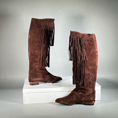 (NEW) CHARLES JOURDAN BROWN TASSELED BOOTS | Brown suede tasseled boots. Size 9.
