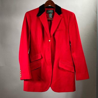 RALPH LAUREN RED JACKET | Size 8 - With black velvet lined collar.
