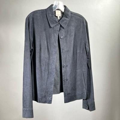 ANNE KLEIN SUEDE SHIRT | Black suede button-down shirt with soft leather lining, size small. - l. 23 in
