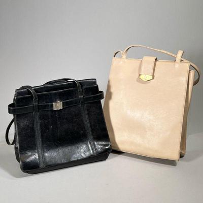 (2PC) MARK CROSS LEATHER HANDBAGS | Two leather handbags by Mark Cross New York. Black: 11 x 9.5
