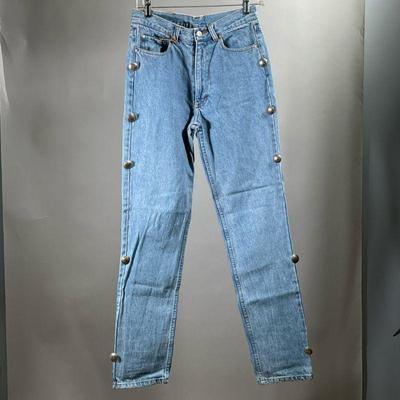 RALPH LAUREN DUNGAREES | Womenâ€™s size 29 denim jeans with buttons down the side seams; inseam 30 in. - l. 41 in (overall)
