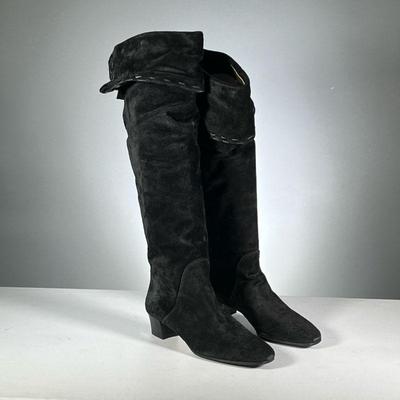 [NEW] ITALIAN LEATHER BOOTS | Women's tall black suede boots, the bottoms stamped "Made in Italy", with no apparent brand...