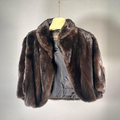 RAZOOK'S FUR SHAWL | Dark brown / black fur shawl / shoulder cover with Razook's label and in a Razook's garment bag.
